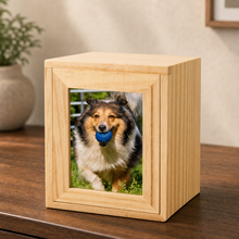 Pet Memorial Urn Box – Natural Wood with Photo Frame