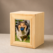 Pet Memorial Urn Box – Natural Wood with Photo Frame