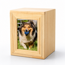 Pet Memorial Urn Box – Natural Wood with Photo Frame