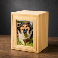 Pet Memorial Urn Box – Natural Wood with Photo Frame
