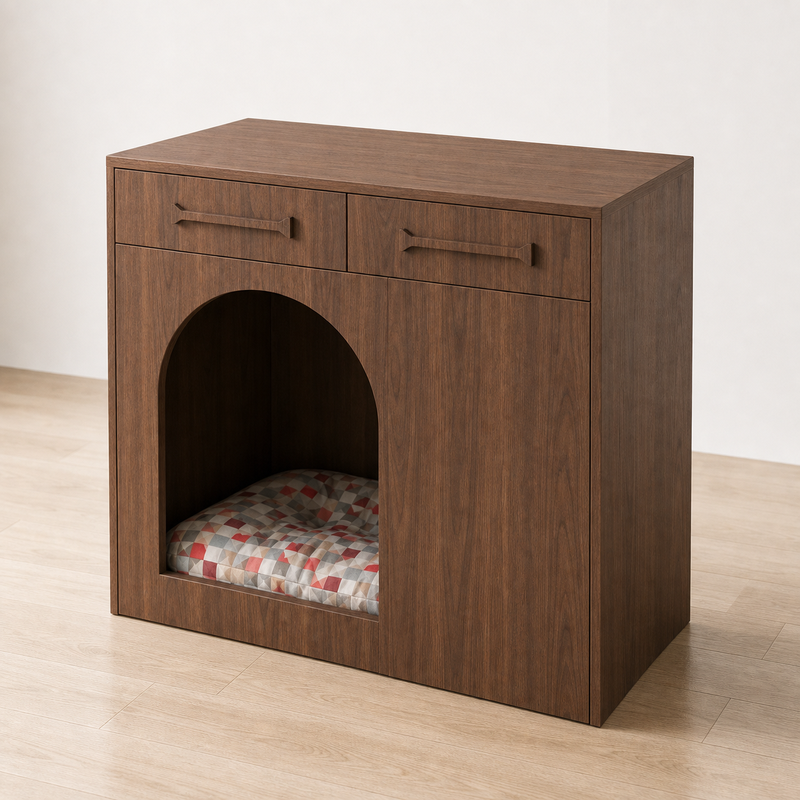 Pet House Storage Cabinet – Walnut with Arched Entrance