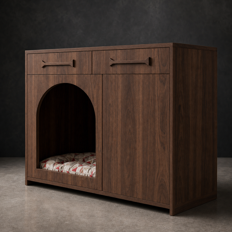 Pet House Storage Cabinet – Walnut with Arched Entrance