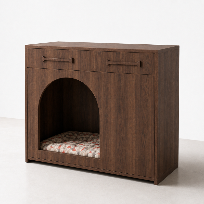 Pet House Storage Cabinet – Walnut with Arched Entrance