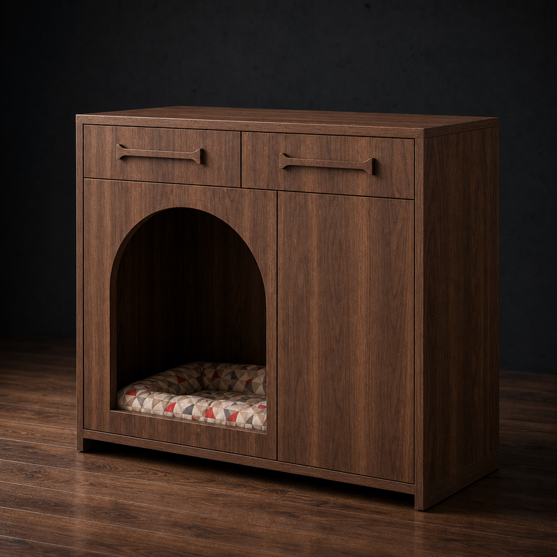 Pet House Storage Cabinet – Walnut with Arched Entrance