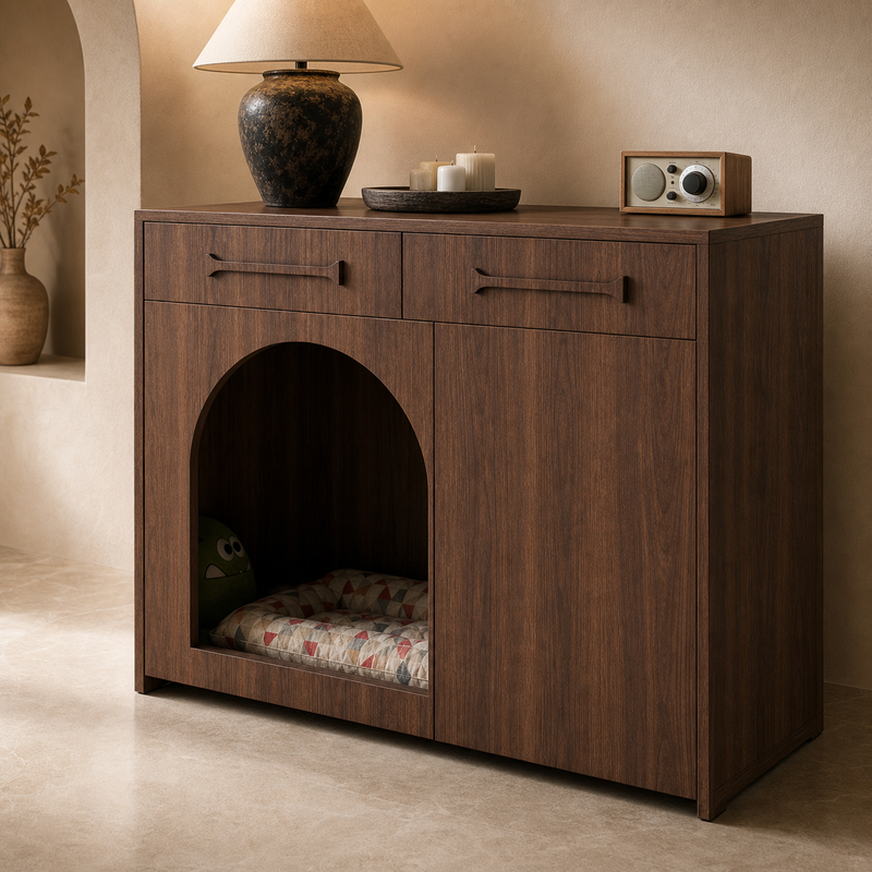 Pet House Storage Cabinet – Walnut with Arched Entrance