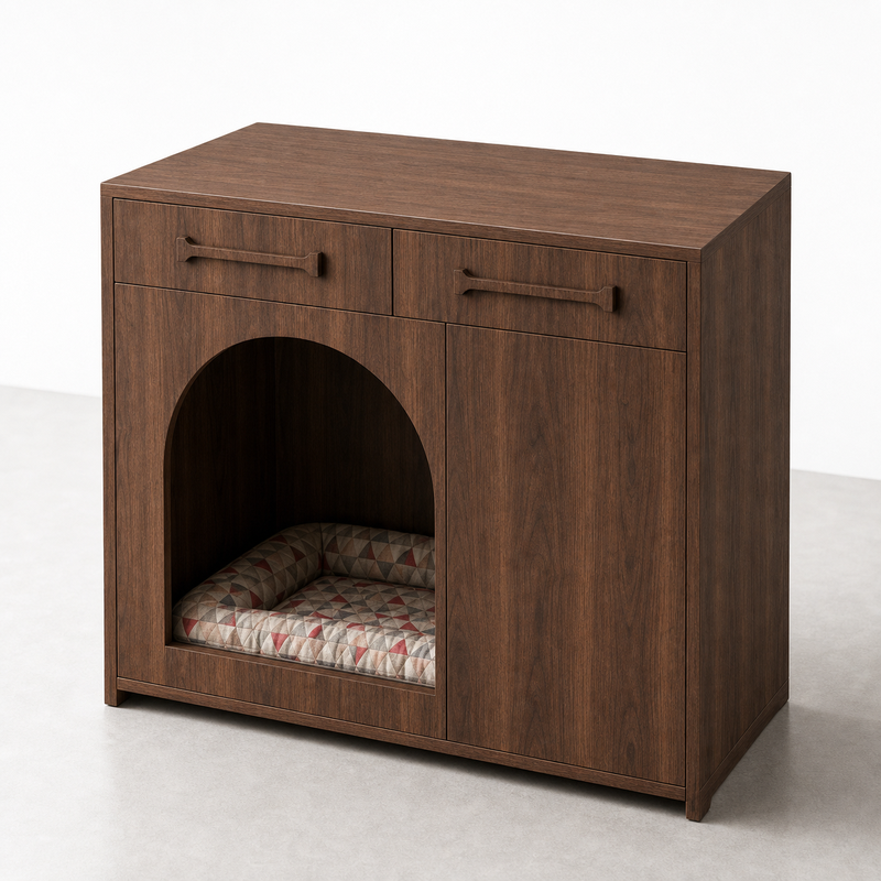 Pet House Storage Cabinet – Walnut with Arched Entrance
