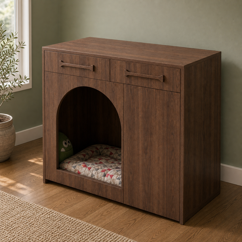 Pet House Storage Cabinet – Walnut with Arched Entrance