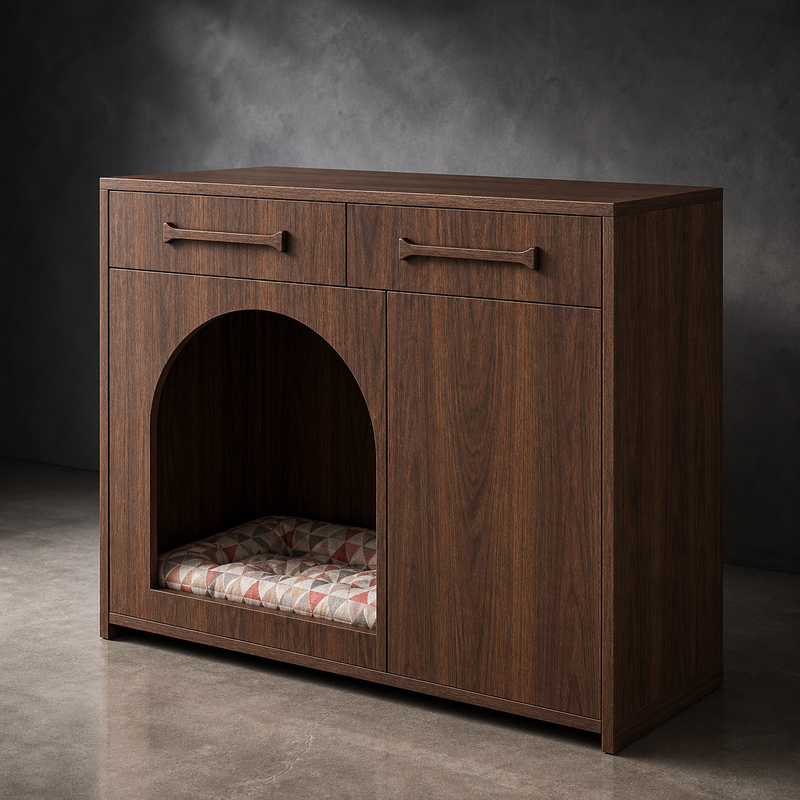 Pet House Storage Cabinet – Walnut with Arched Entrance