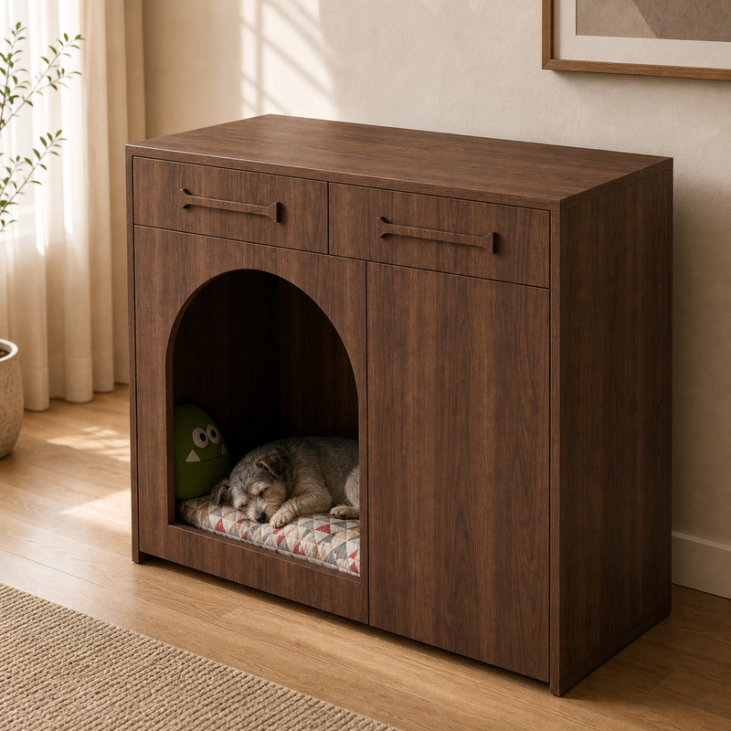 Pet House Storage Cabinet – Walnut with Arched Entrance