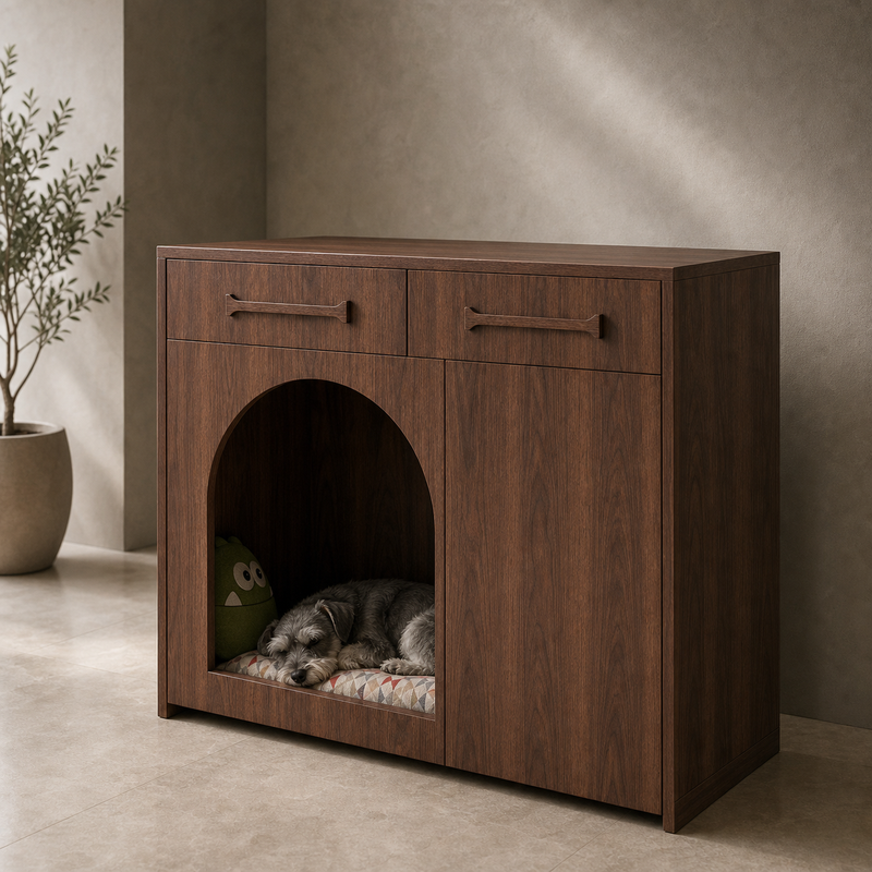 Pet House Storage Cabinet – Walnut with Arched Entrance