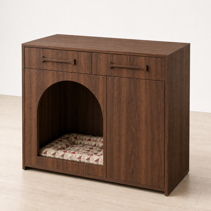 Pet House Storage Cabinet – Walnut with Arched Entrance