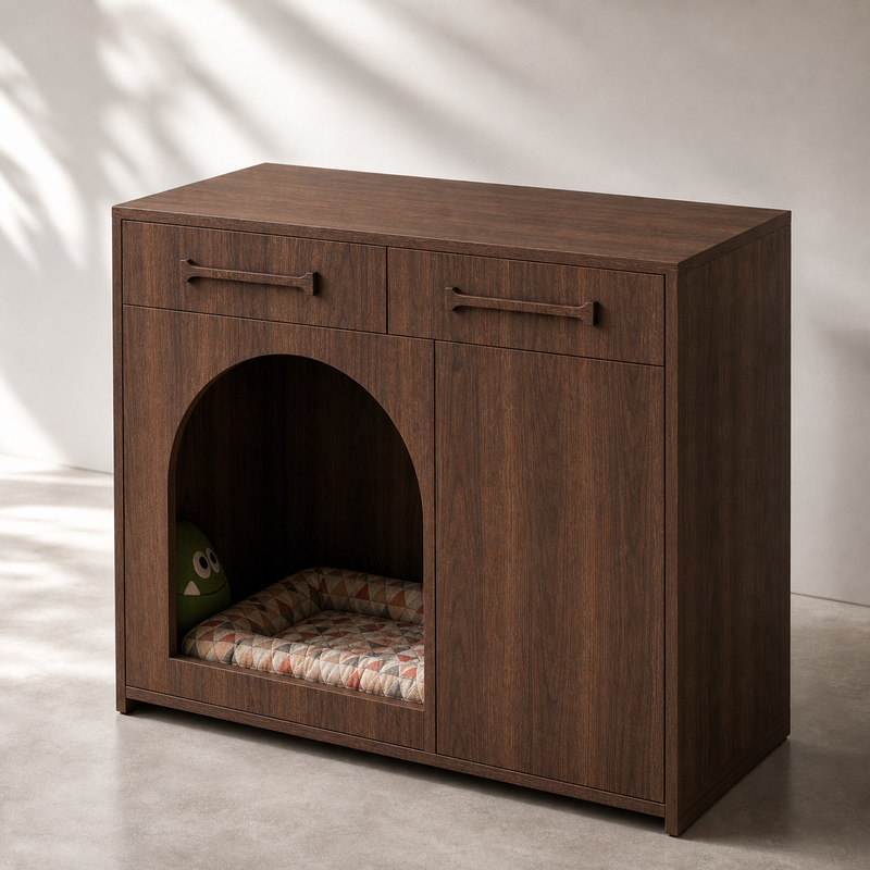 Pet House Storage Cabinet – Walnut with Arched Entrance