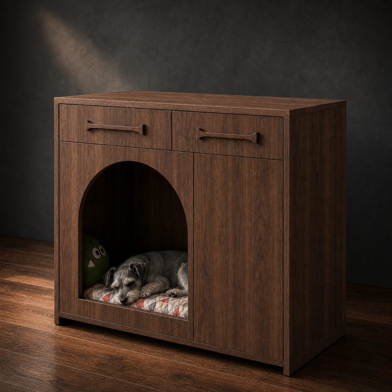 Pet House Storage Cabinet – Walnut with Arched Entrance