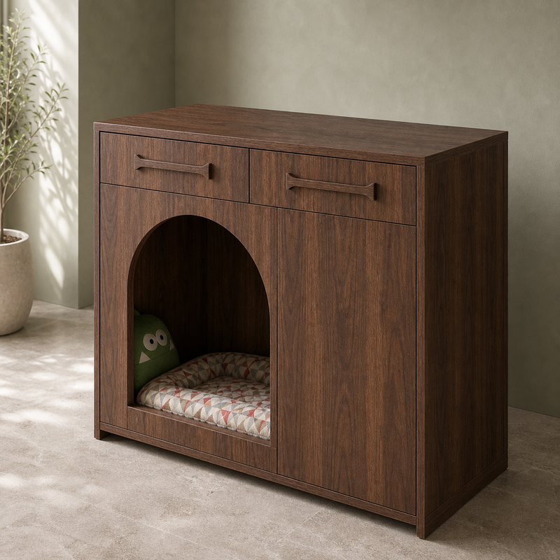 Pet House Storage Cabinet – Walnut with Arched Entrance