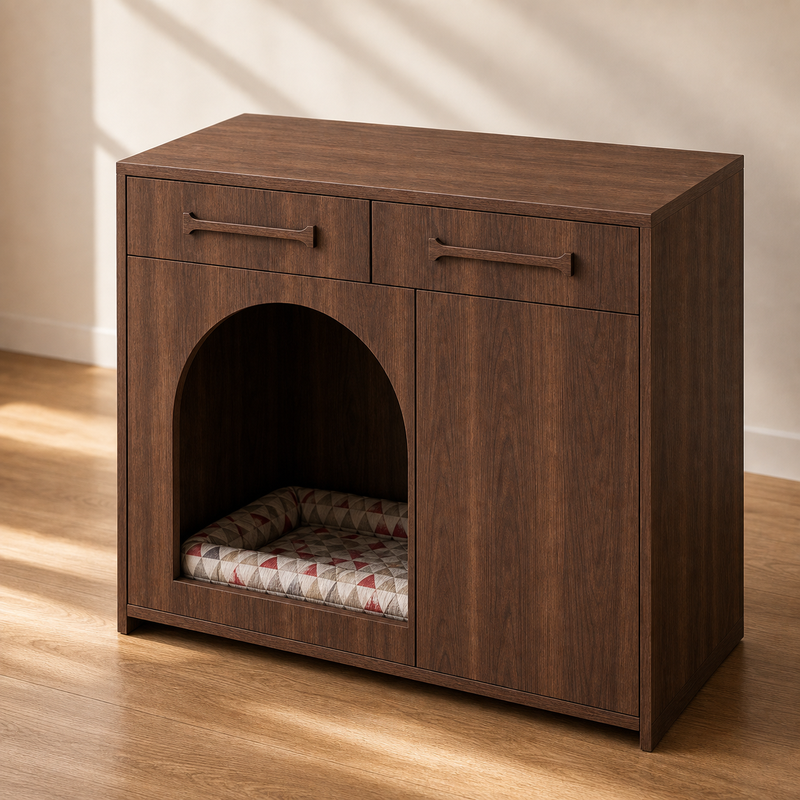 Pet House Storage Cabinet – Walnut with Arched Entrance