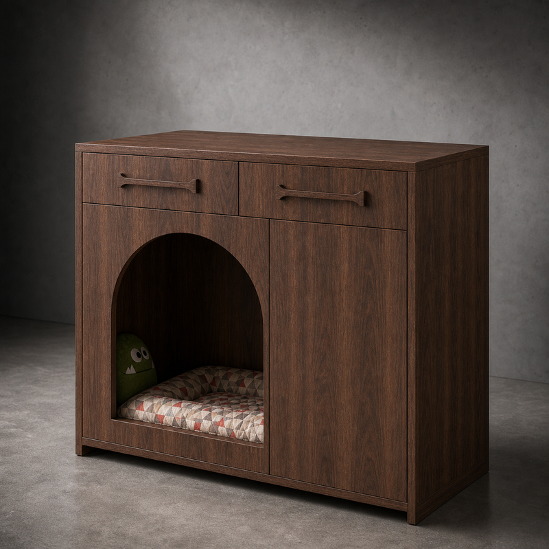Pet House Storage Cabinet – Walnut with Arched Entrance