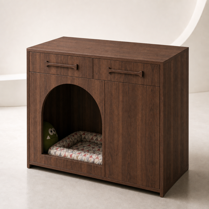 Pet House Storage Cabinet – Walnut with Arched Entrance