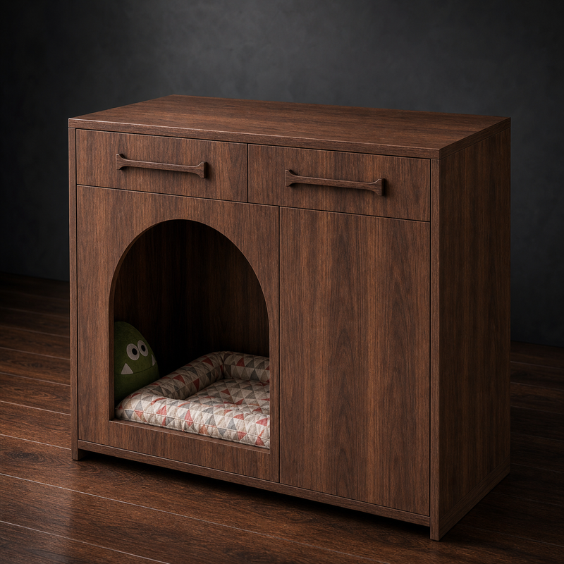 Pet House Storage Cabinet – Walnut with Arched Entrance