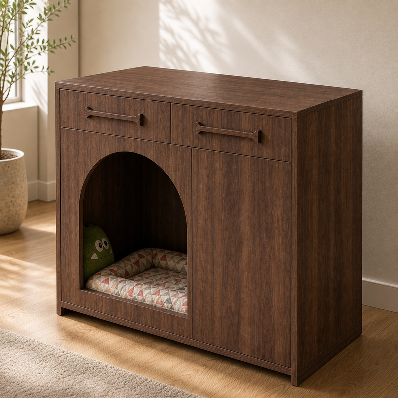 Pet House Storage Cabinet – Walnut with Arched Entrance