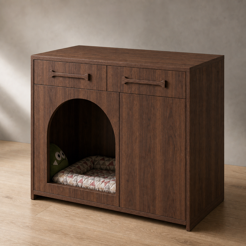 Pet House Storage Cabinet – Walnut with Arched Entrance