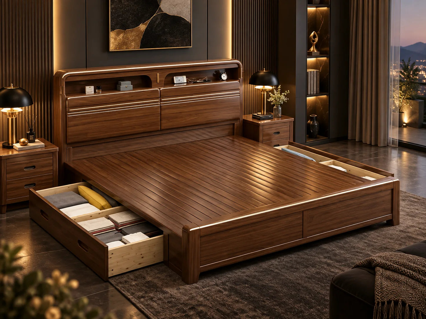 Storage bed frame for project interiors